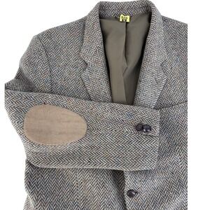 Vintage Mens Irish Tweed‎ Wool Blazer Herringbone Elbow Patches Academia 42R